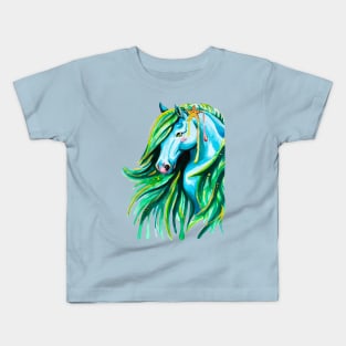 Watercolor Blue and Green Kelpie Horse Kids T-Shirt